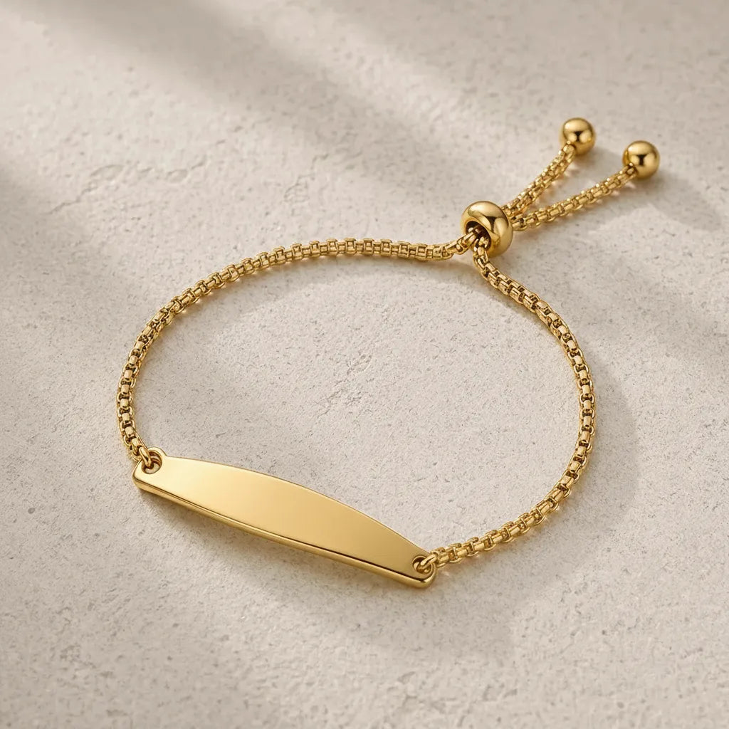 Gourmette ajustable dorée, plaque vierge avant gravure