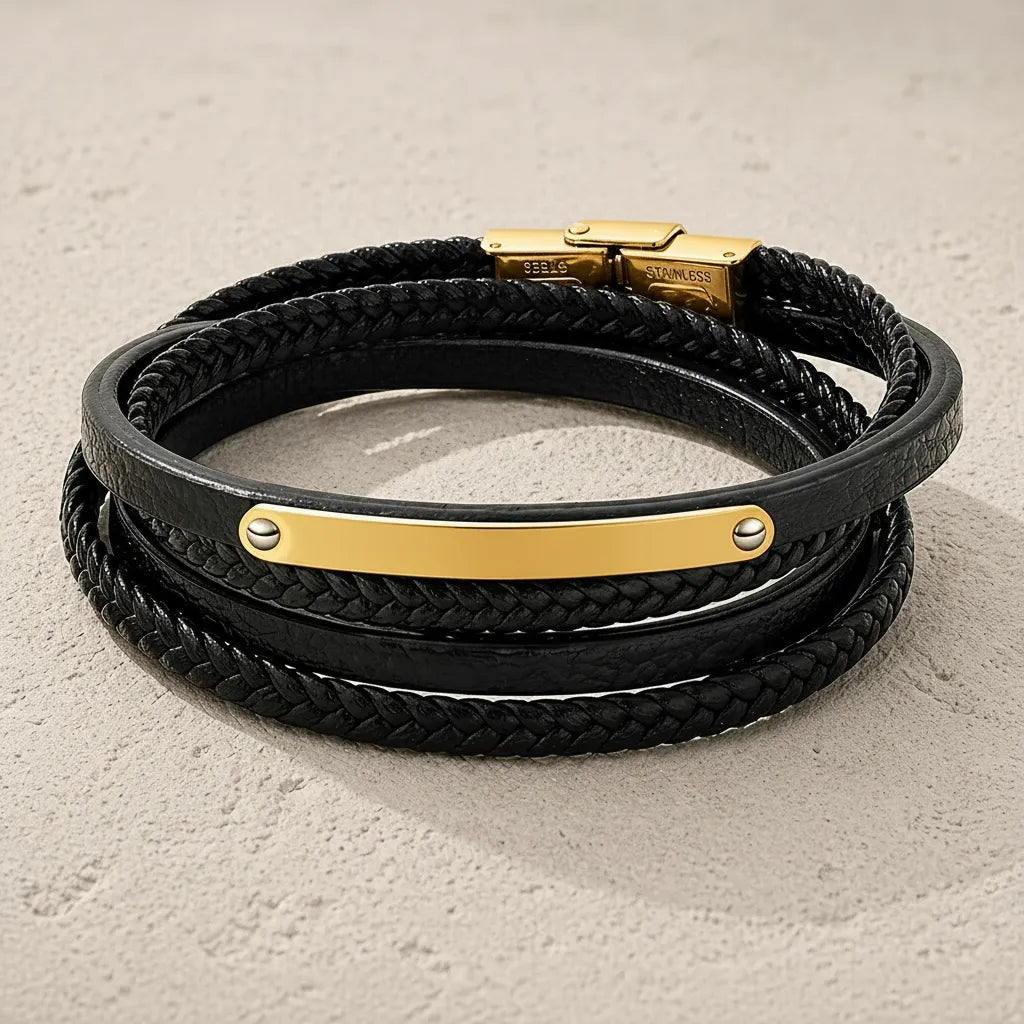 Bracelet Cuir et Plaque Or prestige personnalisable