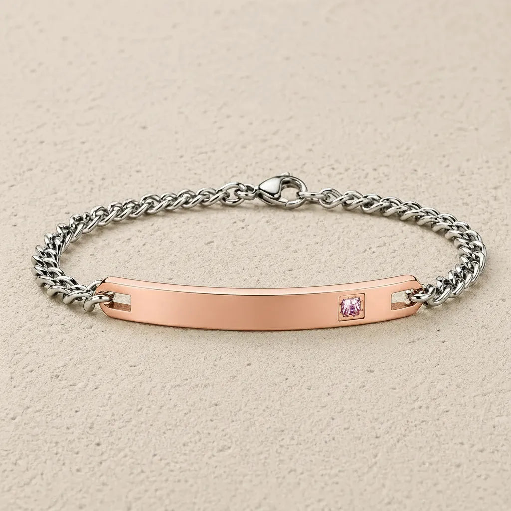Gourmette femme étincelle Strass Or Rose à graver