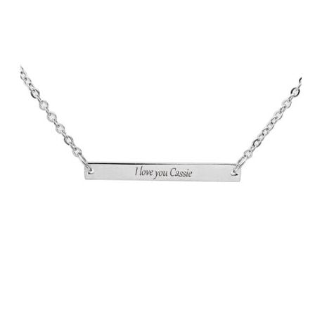 Collier femme byLivia, barrette en acier plaqué argent gravée d'un prénom, chaîne forçat