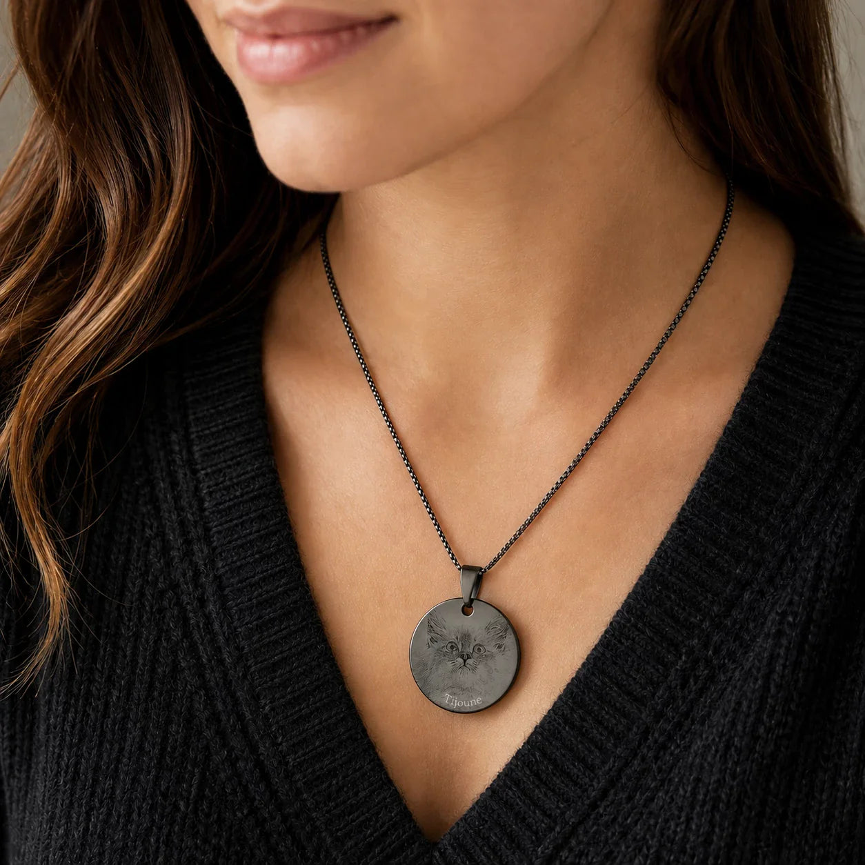 Pendentif personnalisé texte et photo métal noir