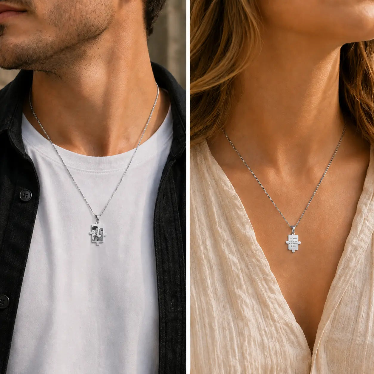 Pendentifs puzzle personnalisés photo et texte plaqué argent