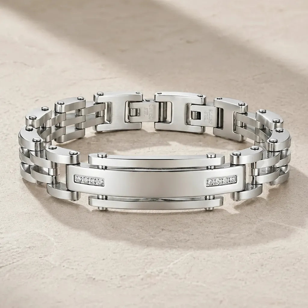 Gourmette homme prestige Argent et brillants Zircon