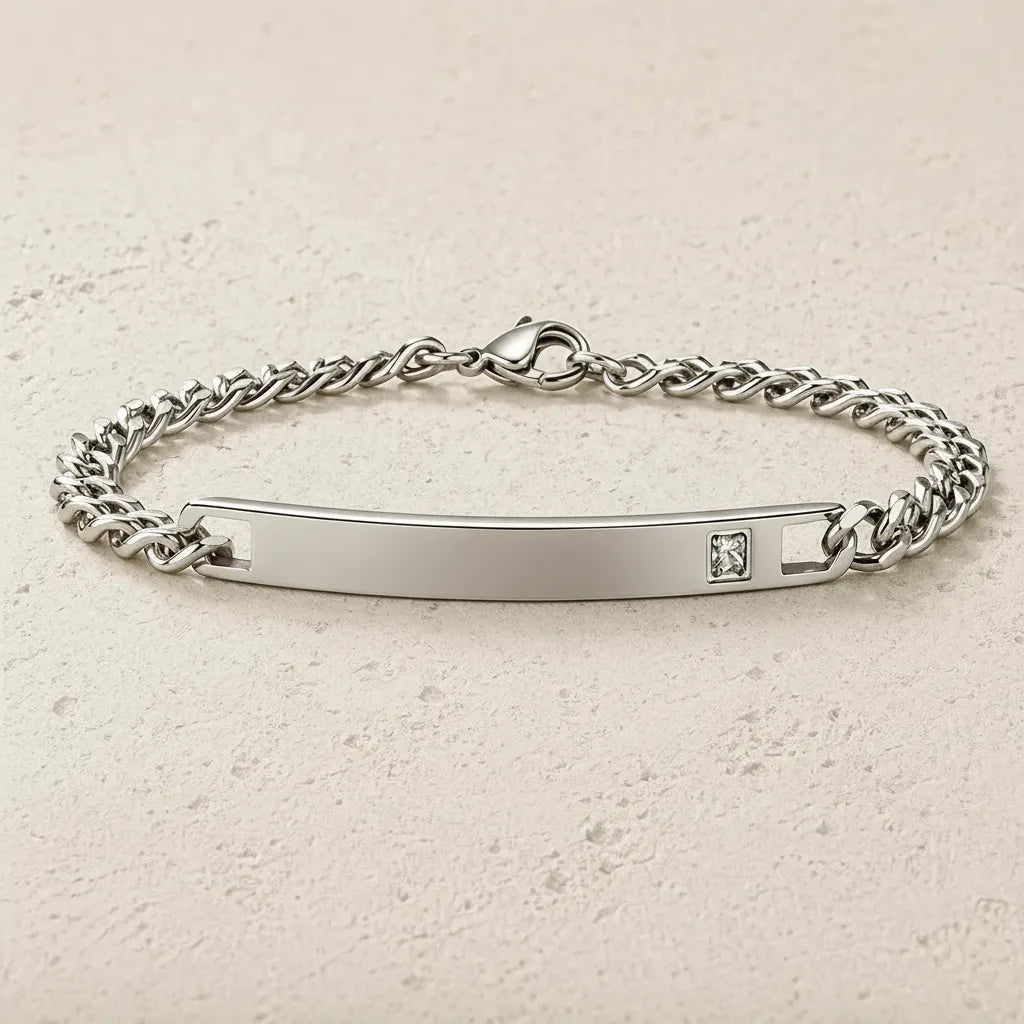 Gourmette femme étincelle Strass Argent à graver