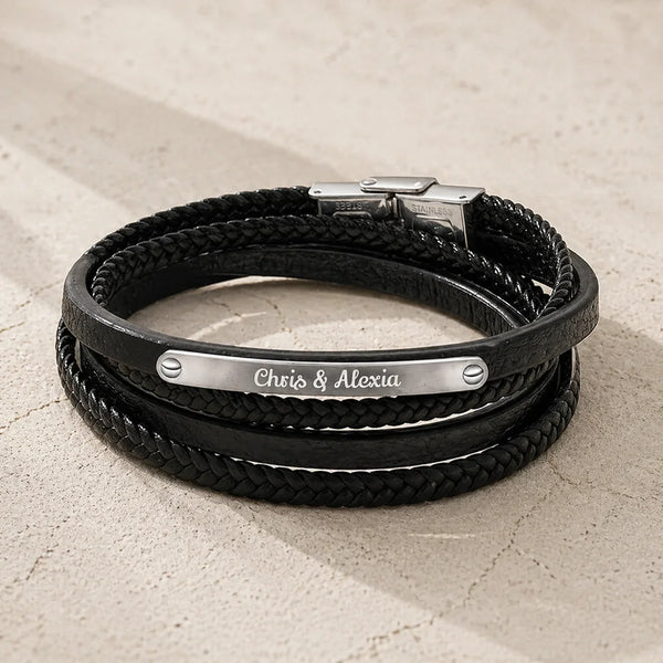 Bracelet Cuir et Plaque Argent prestige personnalisable