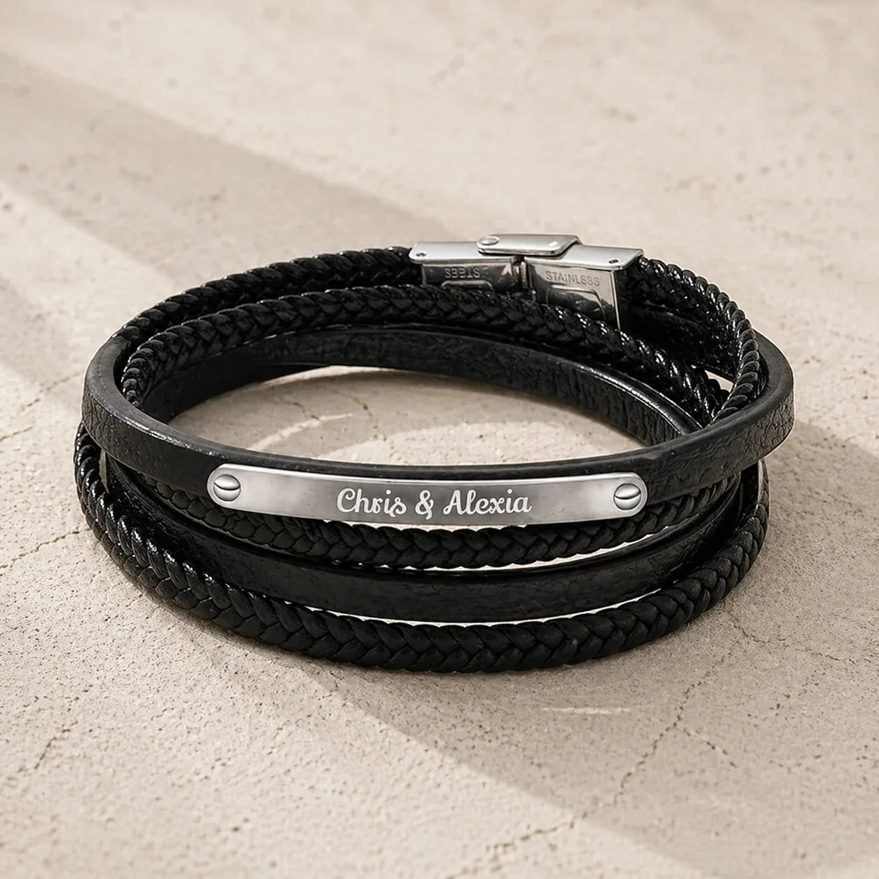 Bracelet Cuir et Plaque Argent prestige personnalisable