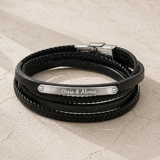 Bracelet Cuir et Plaque Argent prestige personnalisable