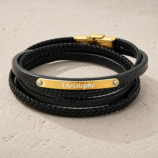 Bracelet Cuir et Plaque Or prestige personnalisable