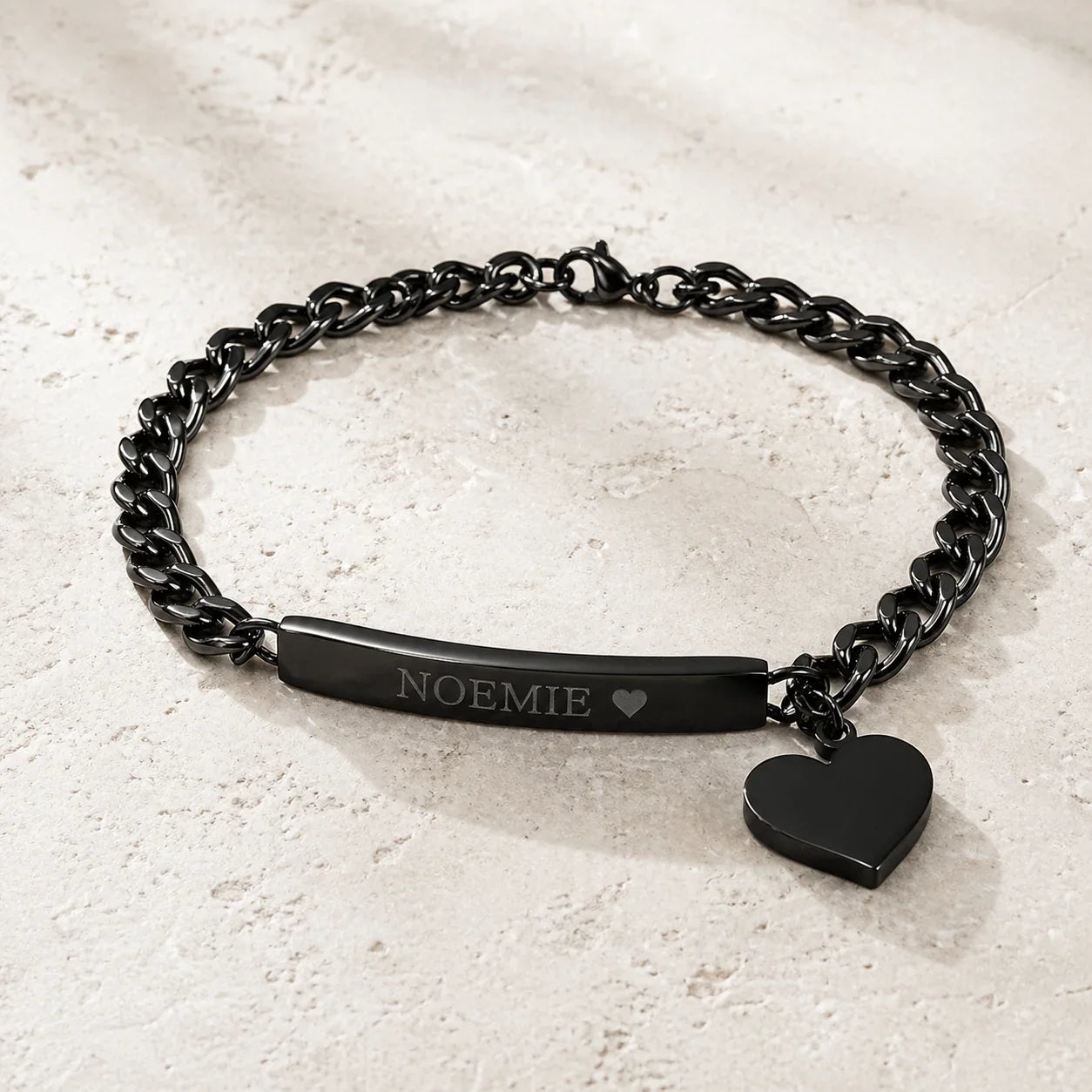 Gourmette femme charme Cœur Noir et Prénom
