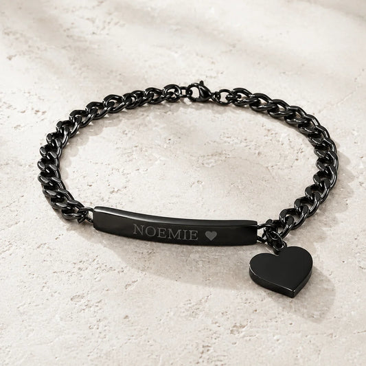 Gourmette femme charme Cœur Noir et Prénom