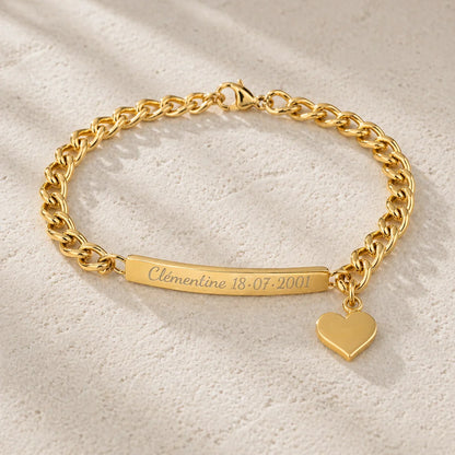 Gourmette femme charme Cœur Or et Prénom