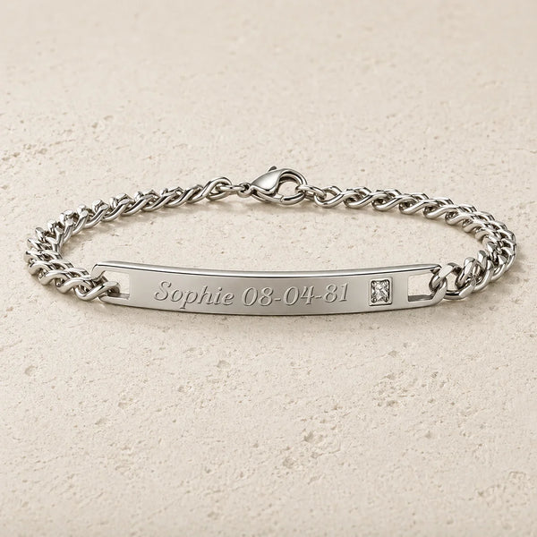Gourmette femme étincelle Strass Argent à graver