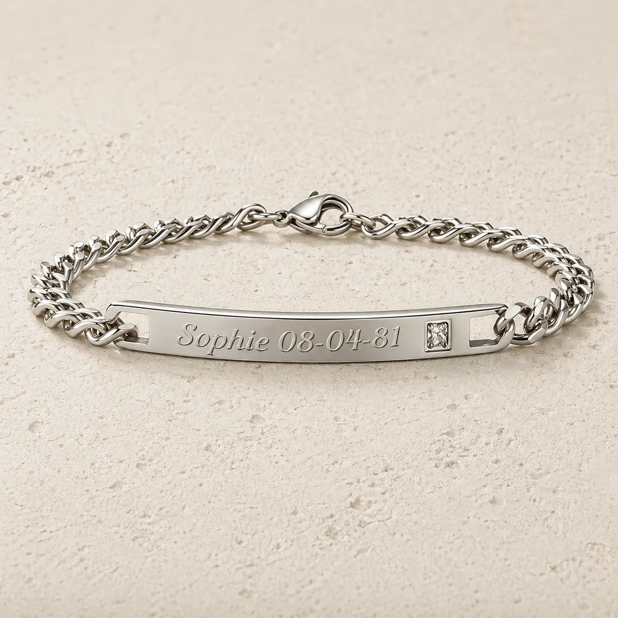 Gourmette femme étincelle Strass Argent à graver