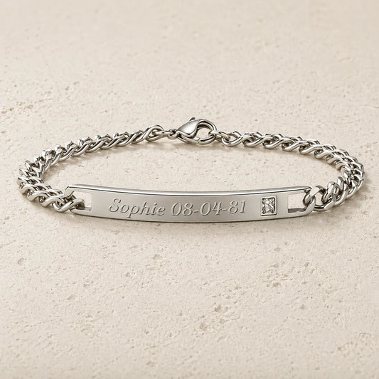 Gourmette femme étincelle Strass Argent à graver