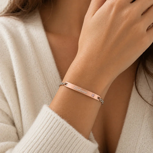 Gourmette femme étincelle Strass Or Rose à graver