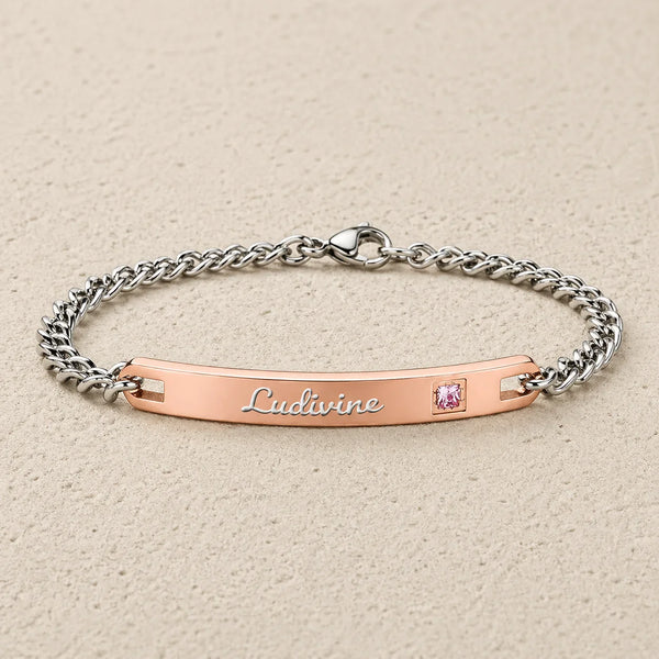 Gourmette femme étincelle Strass Or Rose à graver