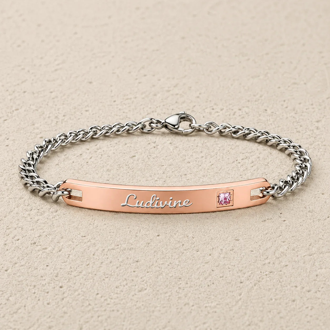 Gourmette femme étincelle Strass Or Rose à graver
