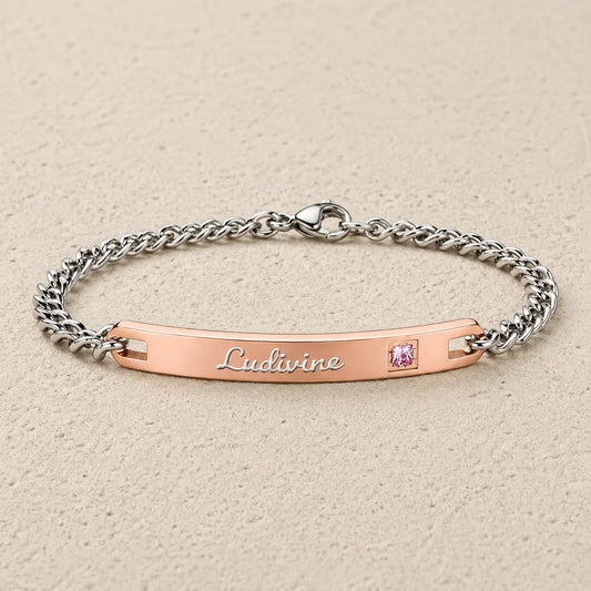 Gourmette femme étincelle Strass Or Rose à graver