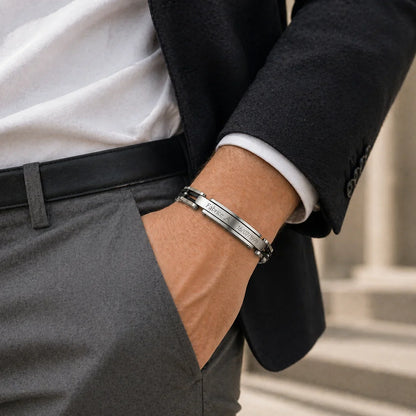 Gourmette homme Moderne Argent et Noir mat