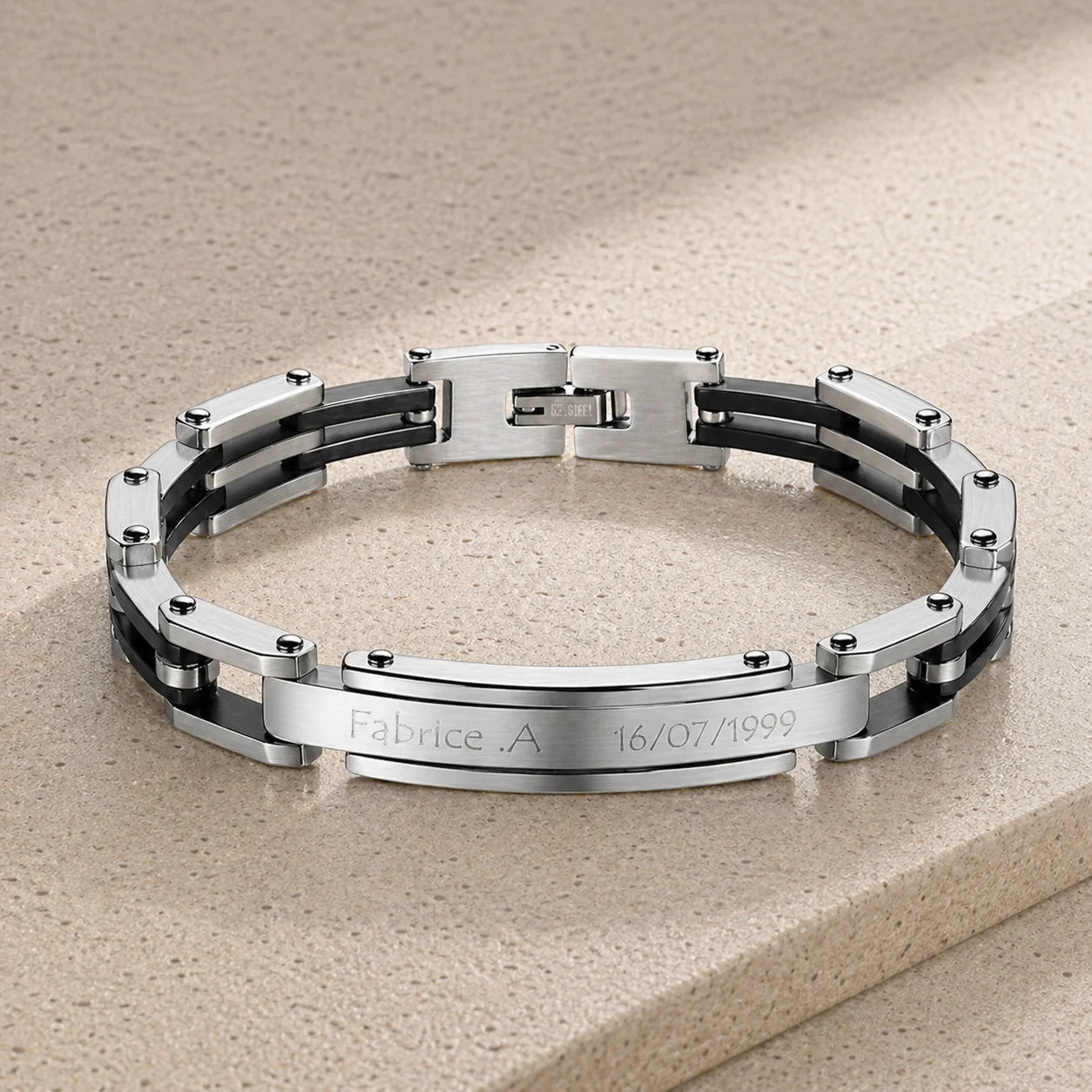 Gourmette homme Moderne Argent et Noir mat