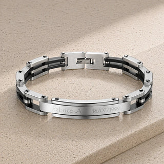 Gourmette homme Moderne Argent et Noir mat