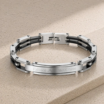 Gourmette homme Moderne Argent et Noir mat