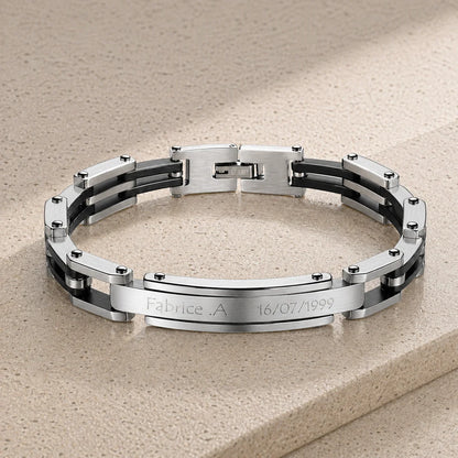Gourmette homme Moderne Argent et Noir mat