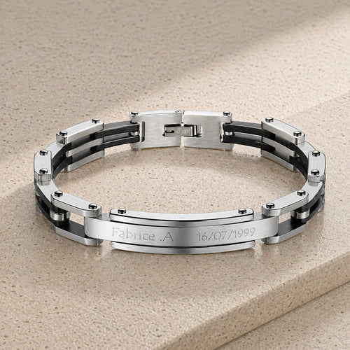 Gourmette homme Moderne Argent et Noir mat