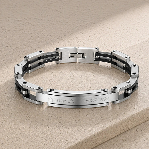 Gourmette homme Moderne Argent et Noir mat