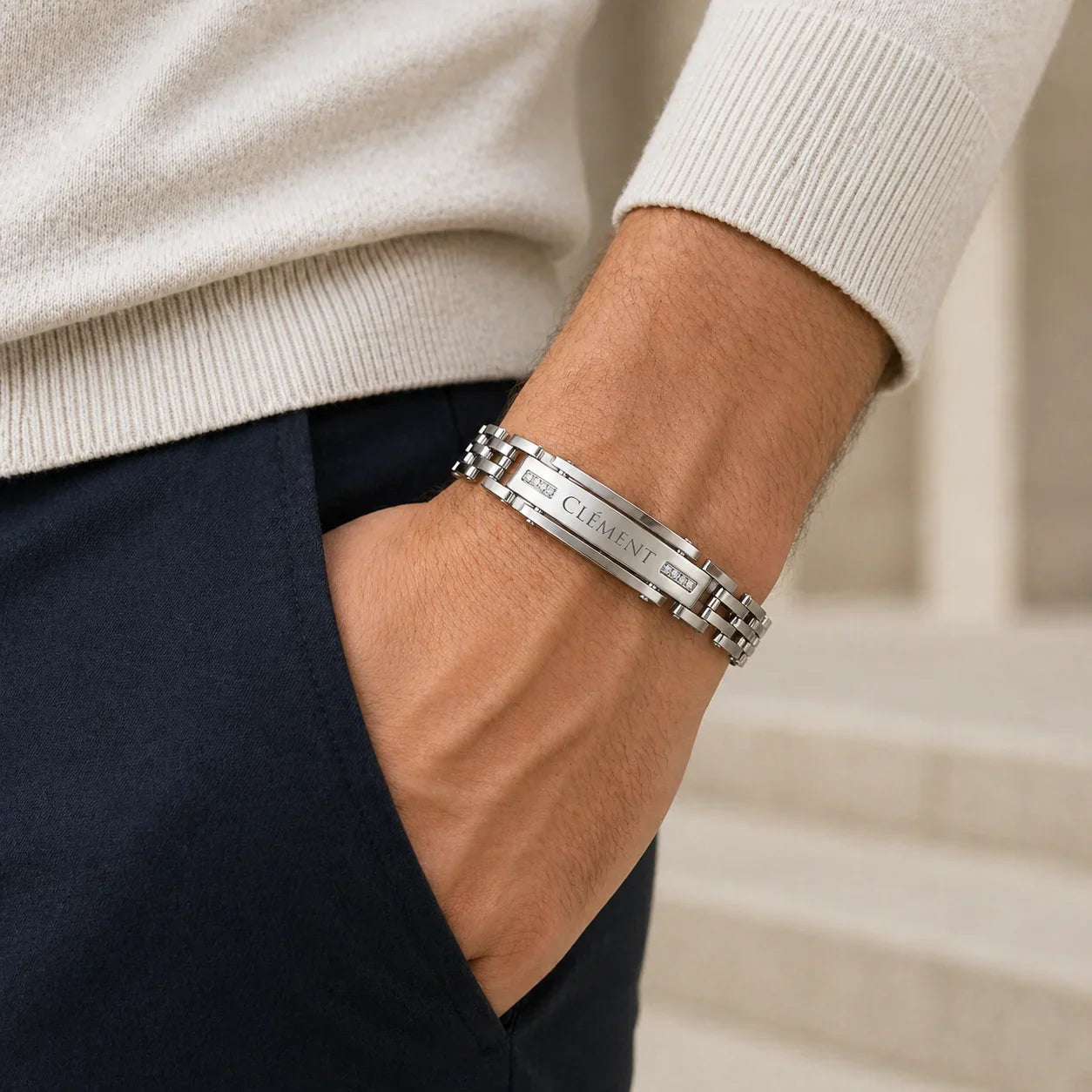 Gourmette homme prestige Argent et brillants Zircon