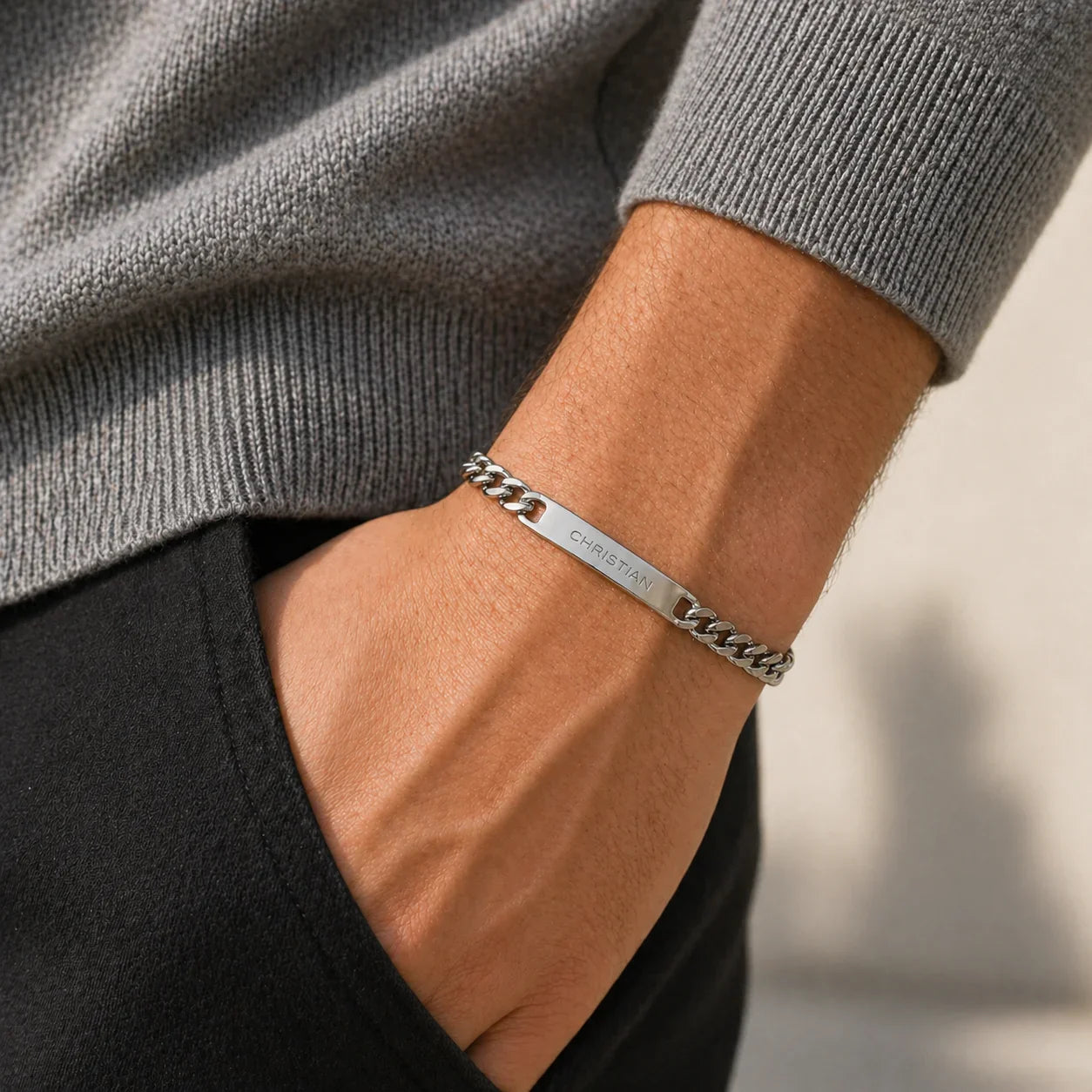 Gourmette mixte Prénom - Argent poli