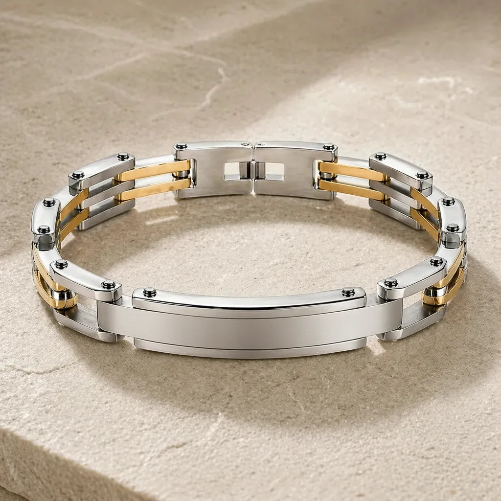 Gourmette homme bicolore Or et Argent à personnaliser