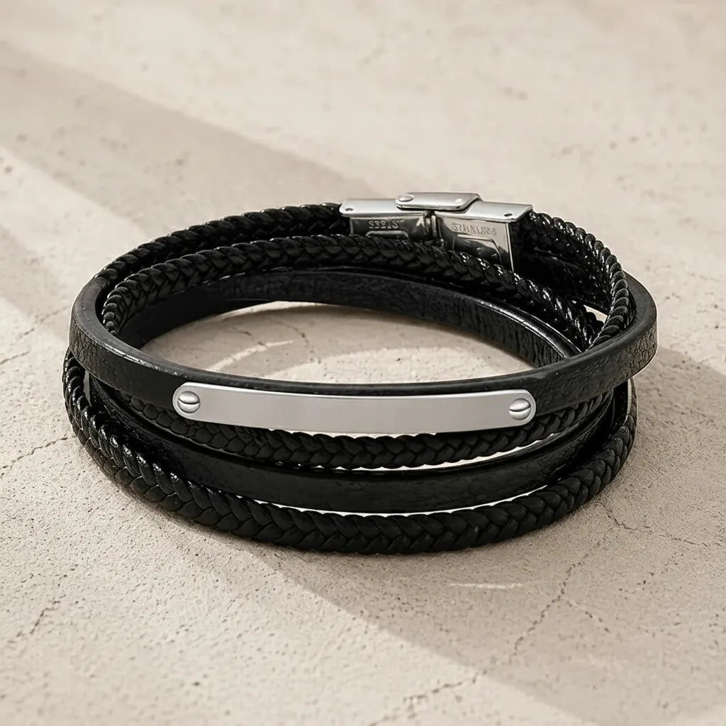 Bracelet Cuir et Plaque Argent prestige personnalisable