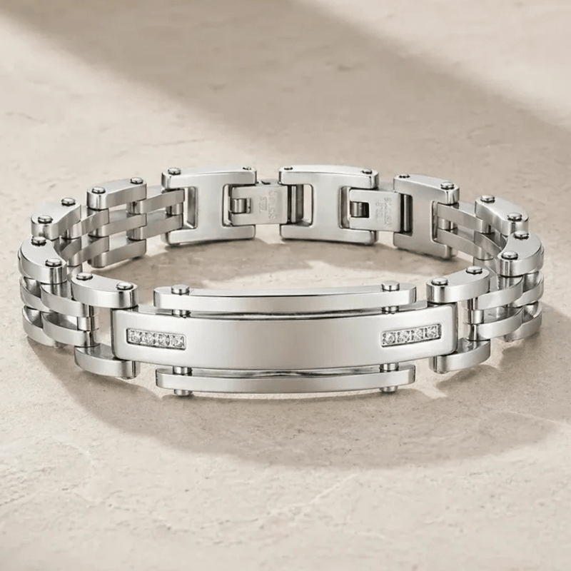 Gourmette homme prestige zircon, plaque vierge
