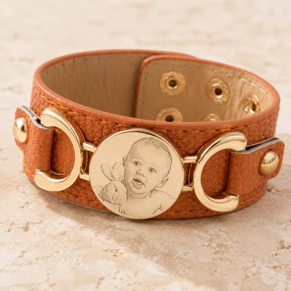 Manchette cuir personnalisée marron
