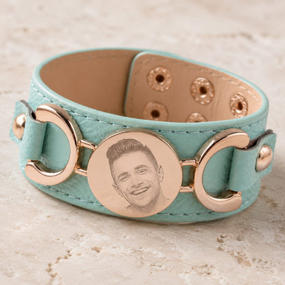 Manchette cuir personnalisée turquoise