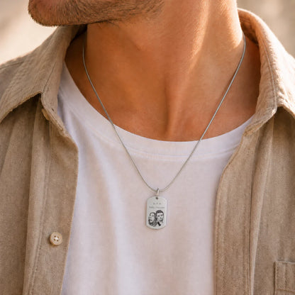 Pendentif cinéraire personnalisé, gravé texte et photo plaqué argent