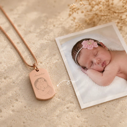 Pendentif cinéraire personnalisé, gravé texte et photo plaqué or rose