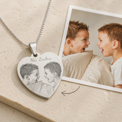 Pendentif cœur personnalisé texte et photo plaqué argent