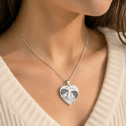 Pendentif cœur personnalisé texte et photo plaqué argent