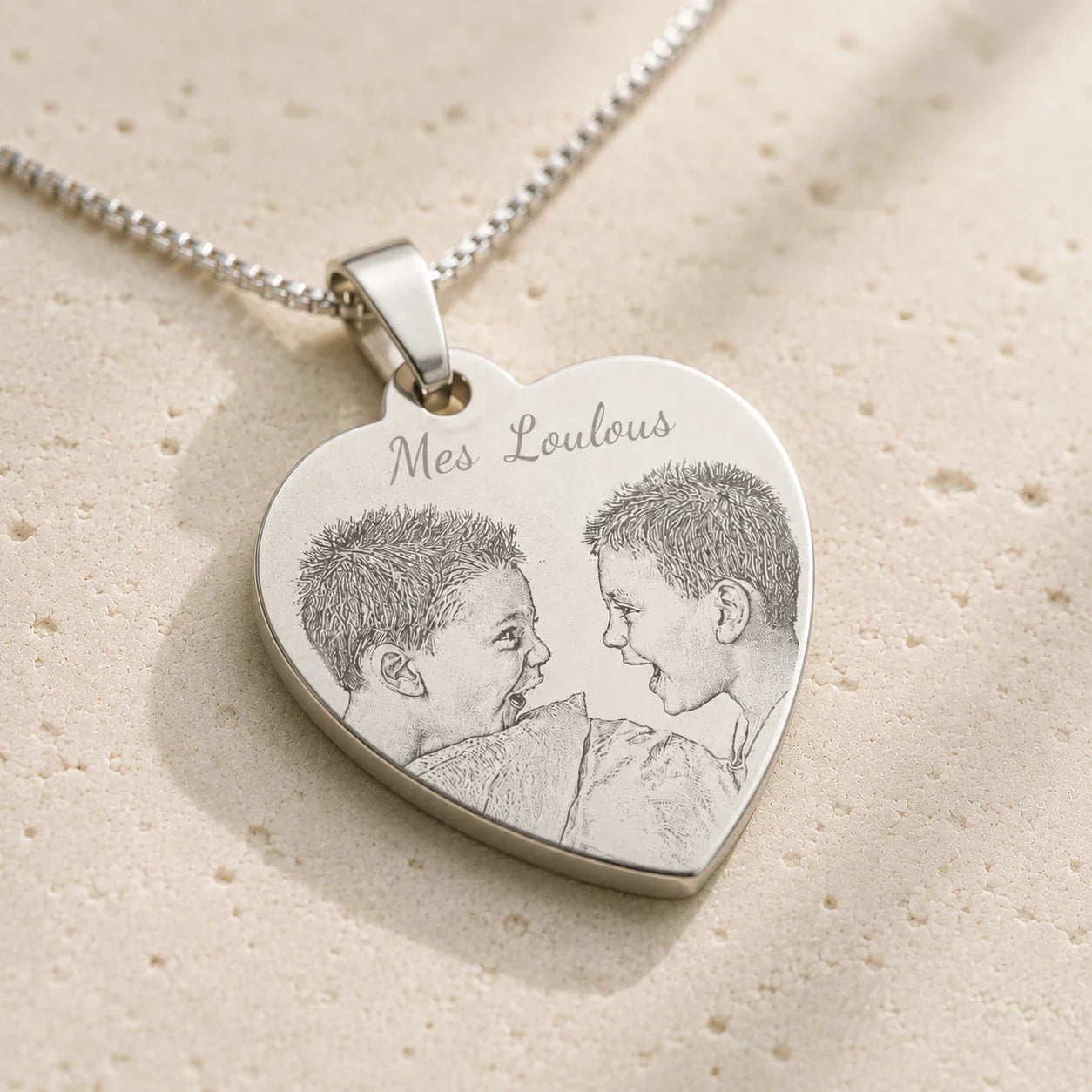 Pendentif cœur personnalisé texte et photo plaqué argent