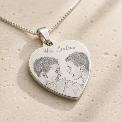 Pendentif cœur personnalisé texte et photo plaqué argent