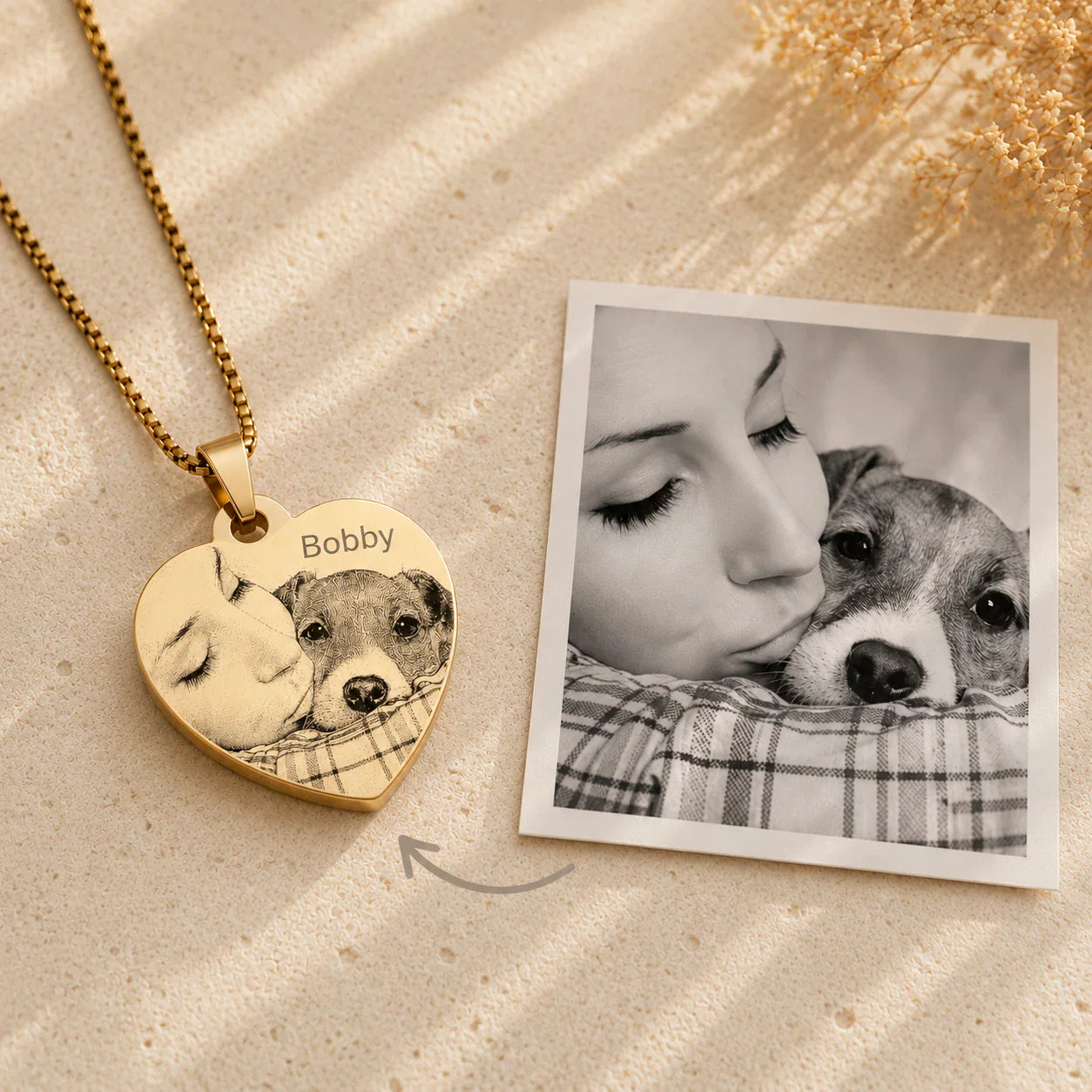 Pendentif coeur personnalisé texte et photo plaqué or