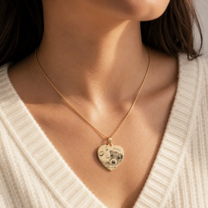 Pendentif coeur personnalisé texte et photo plaqué or