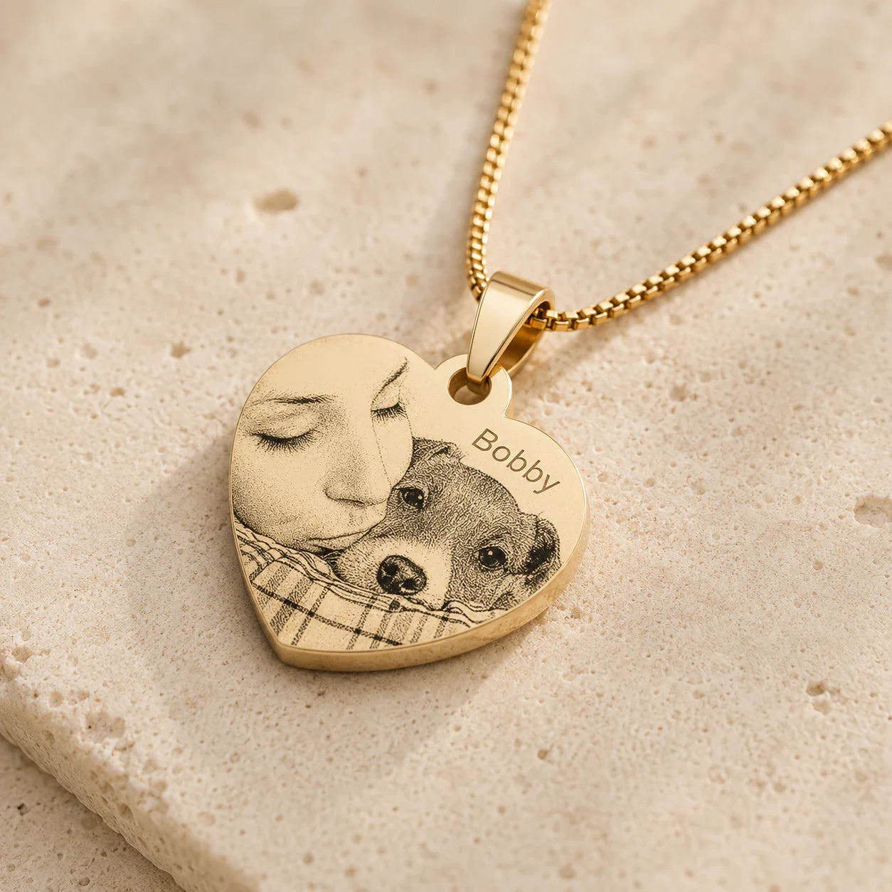 Pendentif coeur personnalisé texte et photo plaqué or