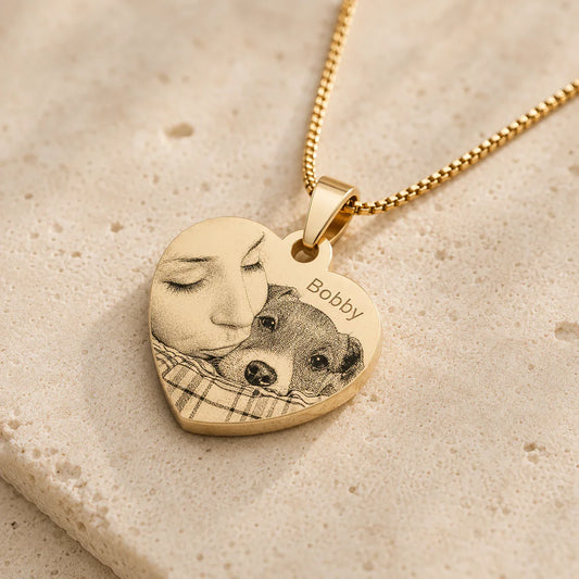 Pendentif coeur personnalisé texte et photo plaqué or