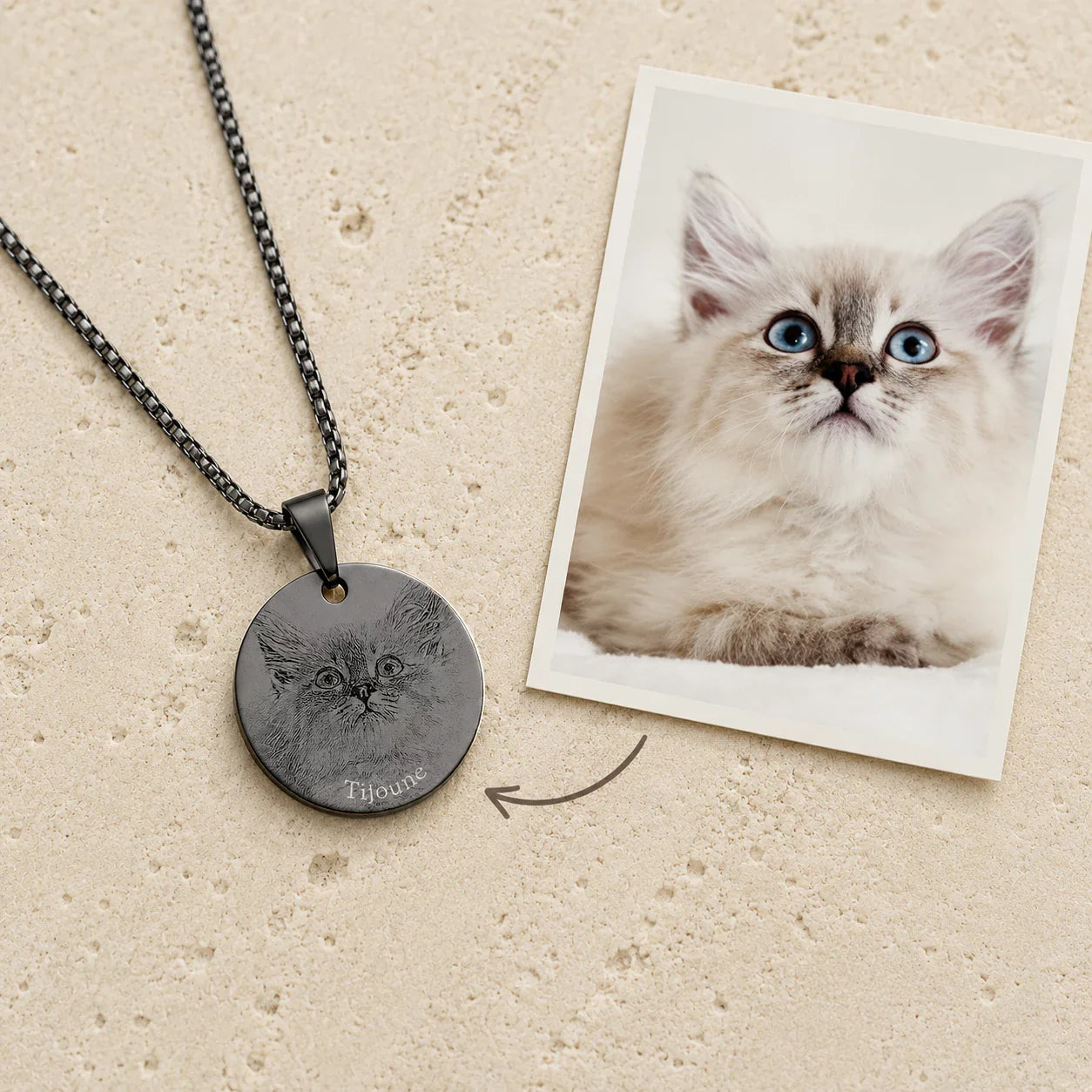 Pendentif personnalisé texte et photo métal noir