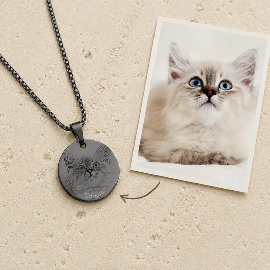 Pendentif personnalisé texte et photo métal noir