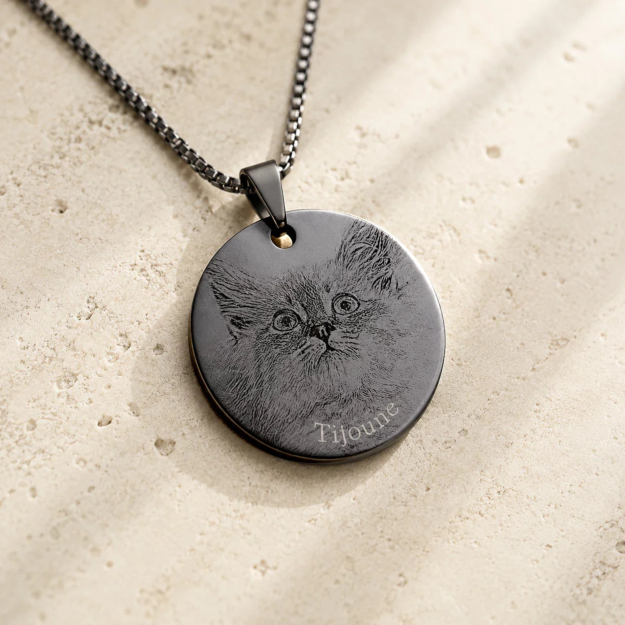 Pendentif personnalisé texte et photo métal noir