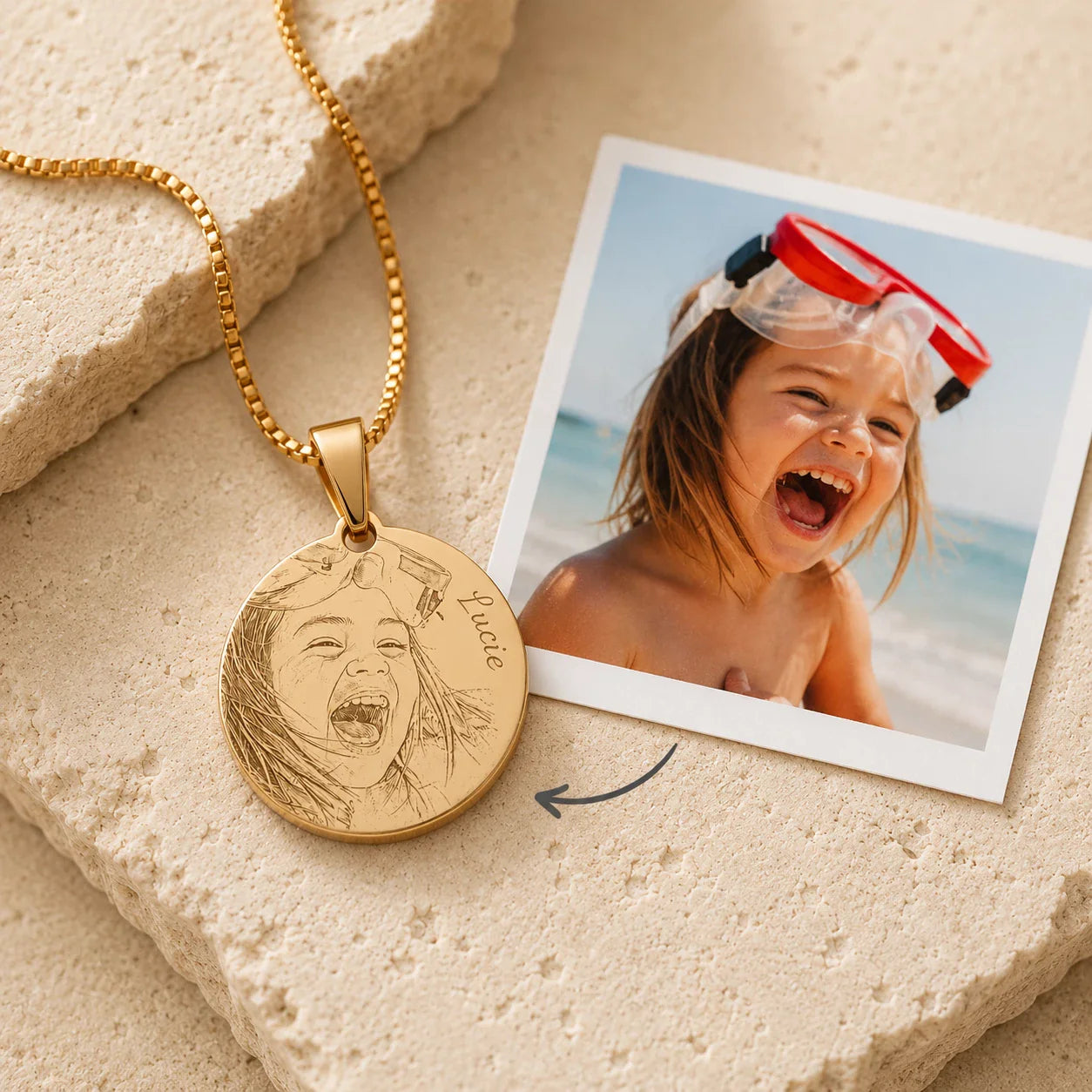 Pendentif personnalisé texte et photo plaqué or